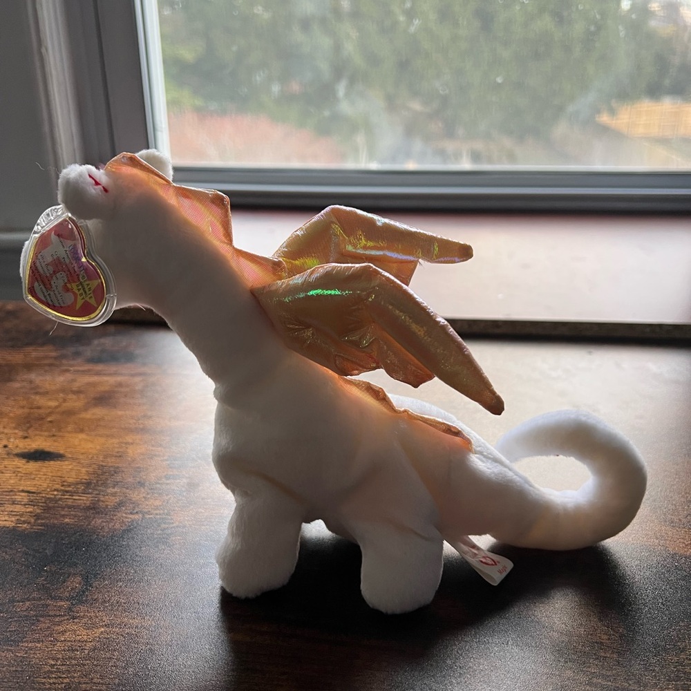 Ty Beanie Baby Magic Dragon Vtg 1995 Plush #4088 Tag Errors Germany Pink Threads